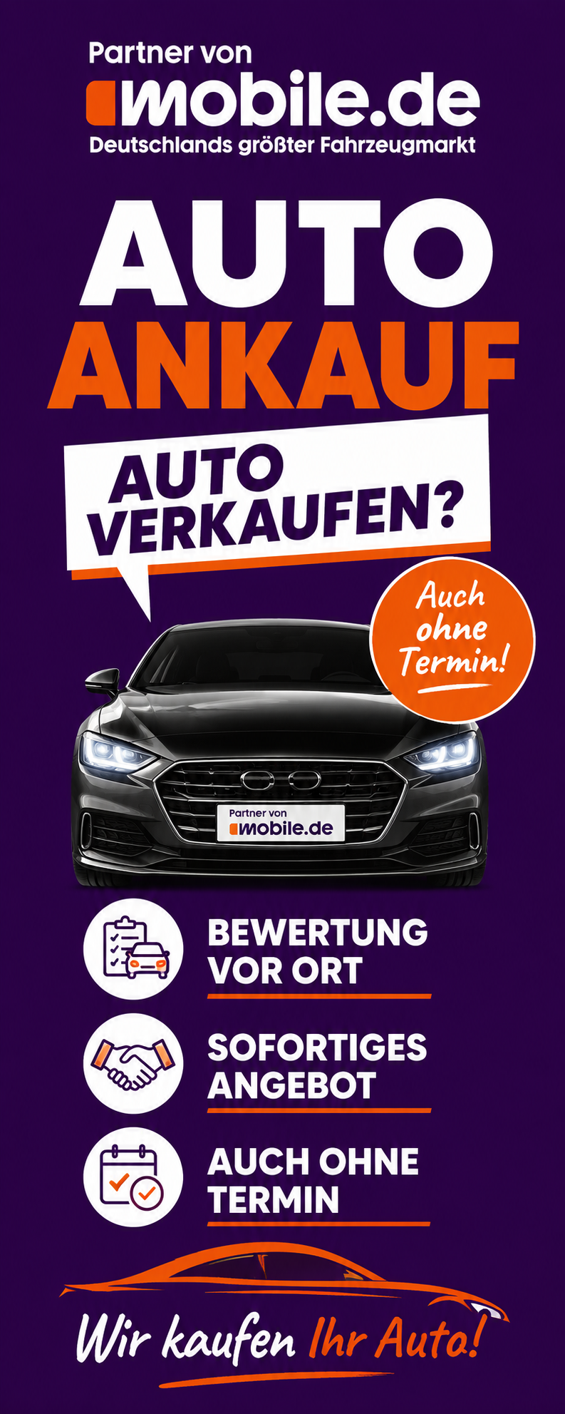 Aufsteller: Auto-Ankauf bei Autohaus Tilli – Partner von mobile.de